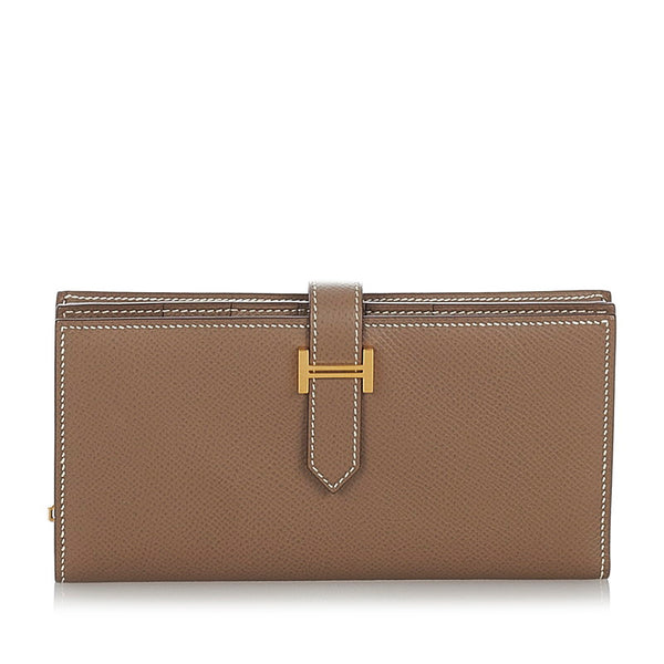 エルメス ベアンスフレ 長財布 ベージュ レザー レディース HERMES 【中古】