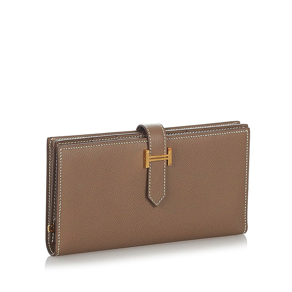 エルメス ベアンスフレ 長財布 ベージュ レザー レディース HERMES 【中古】