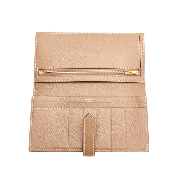 エルメス ベアンスフレ 長財布 ベージュ レザー レディース HERMES 【中古】