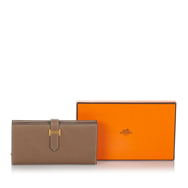 エルメス ベアンスフレ 長財布 ベージュ レザー レディース HERMES 【中古】