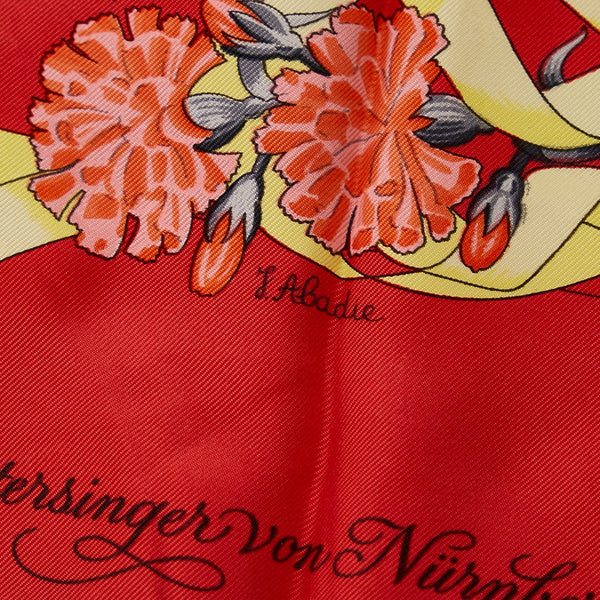 エルメス カレ90 Fleurs de L'Opera オペラの花 レッド シルク スカーフ レディース HERMES 【中古】