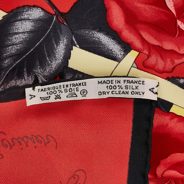 エルメス カレ90 Fleurs de L'Opera オペラの花 レッド シルク スカーフ レディース HERMES 【中古】