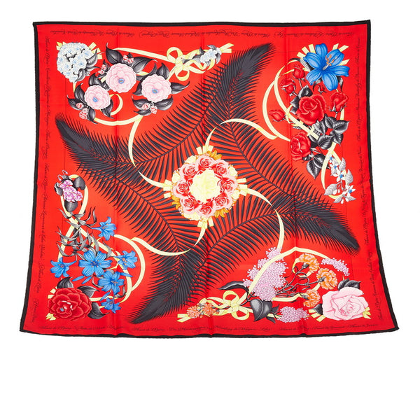 エルメス カレ90 Fleurs de L'Opera オペラの花 レッド シルク スカーフ レディース HERMES 【中古】