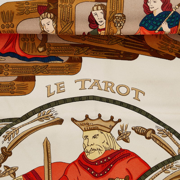 エルメス カレ90 LE TAROT タロットカード イエロー ホワイト シルク スカーフ レディース HERMES 【中古】
