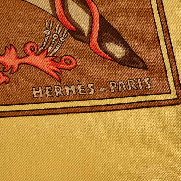 エルメス カレ90 LE TAROT タロットカード イエロー ホワイト シルク スカーフ レディース HERMES 【中古】
