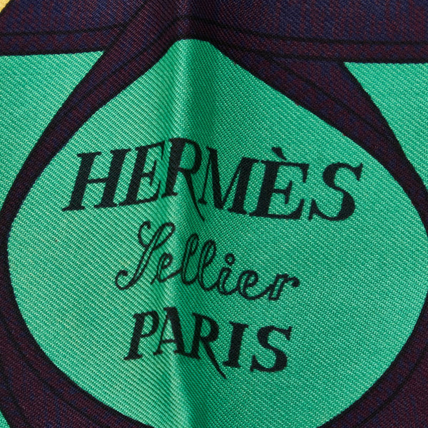 エルメス カレ90 Eperon d’Or  黄金の拍車 グリーン ブルー シルク スカーフ レディース HERMES 【中古】