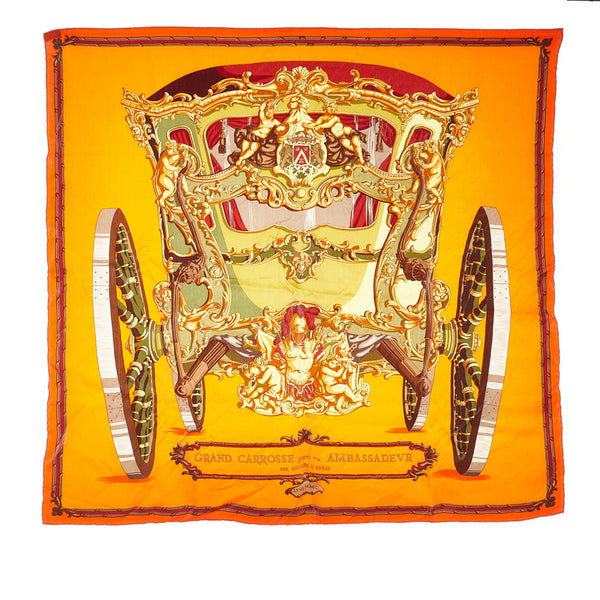 エルメス カレ GRAND CARROSSE povr vn AMBASSADEVR 大使の偉大な運送 オレンジ シルク スカーフ レディース HERMES 【中古】