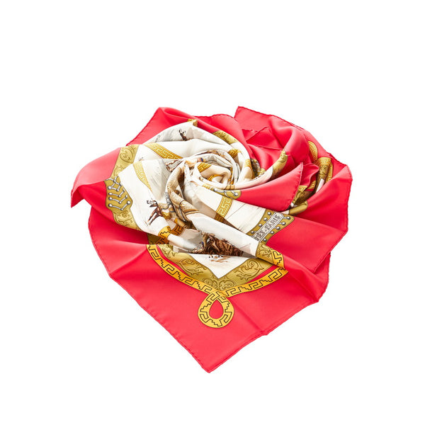 エルメス カレ90 CHARREADA ホワイト レッド シルク スカーフ レディース HERMES 【中古】