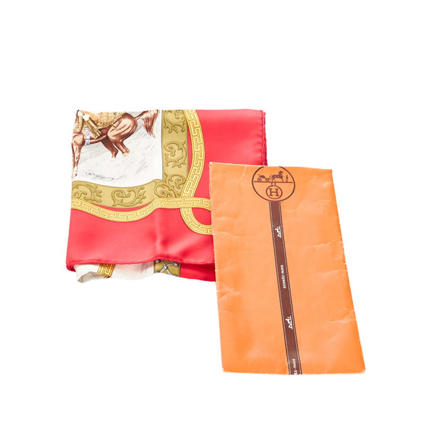 エルメス カレ90 CHARREADA ホワイト レッド シルク スカーフ レディース HERMES 【中古】