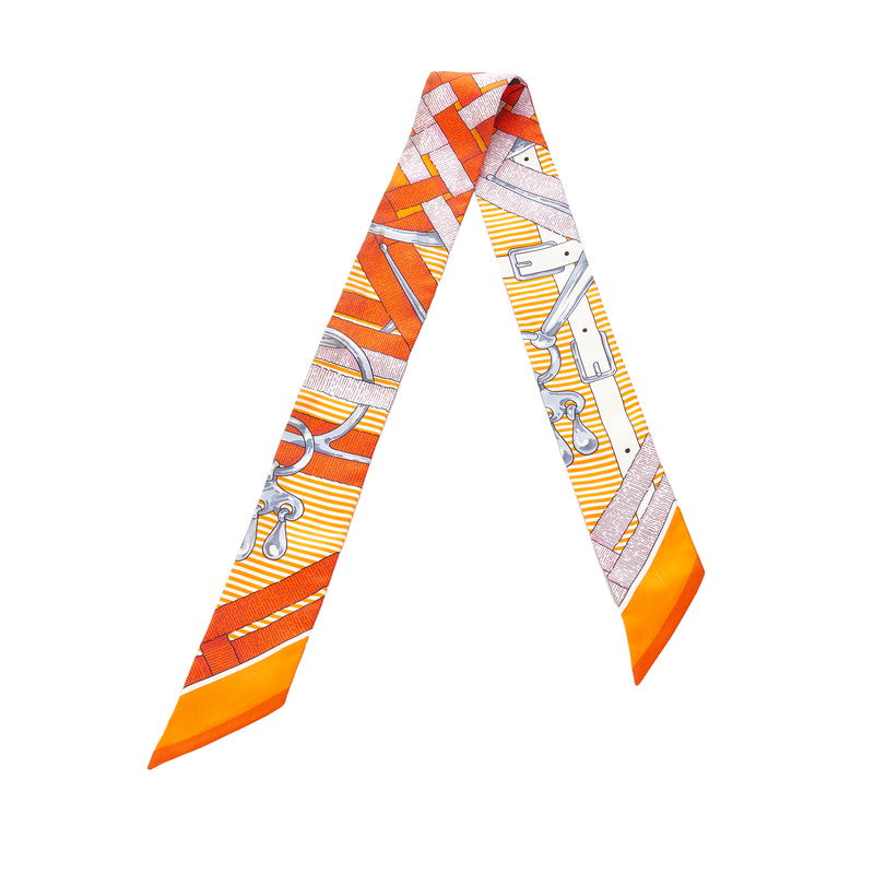 エルメス ツイリー オレンジ シルク スカーフ レディース HERMES 【中古】
