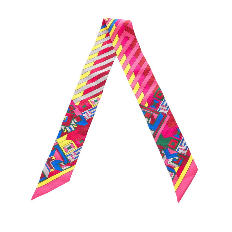 エルメス ツイリー ピンク ワインレッド シルク スカーフ レディース HERMES 【中古】