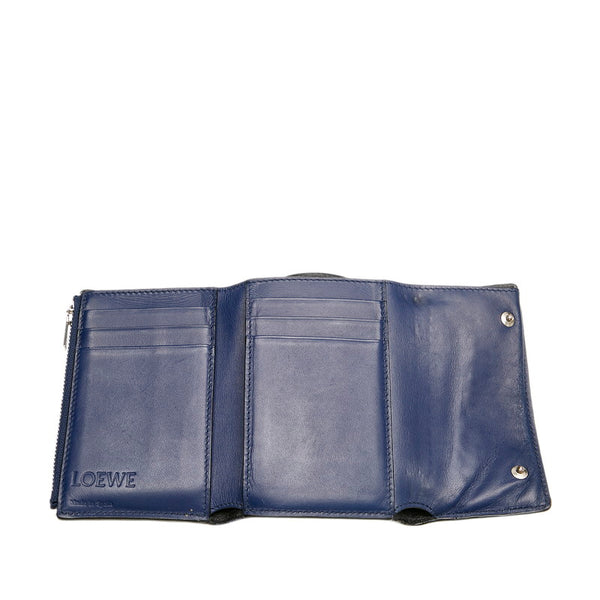 ロエベ リピートアナグラム ネイビー レザー 三つ折り財布 レディース LOEWE 【中古】