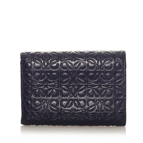 ロエベ リピートアナグラム ネイビー レザー 三つ折り財布 レディース LOEWE 【中古】