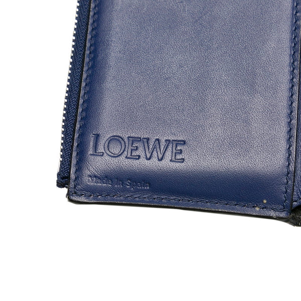ロエベ リピートアナグラム ネイビー レザー 三つ折り財布 レディース LOEWE 【中古】