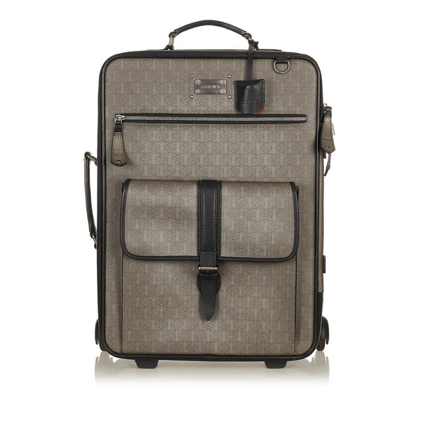 ロエベ リピートアナグラム グレー PVC レザー キャリーバッグ レディース LOEWE 【中古】