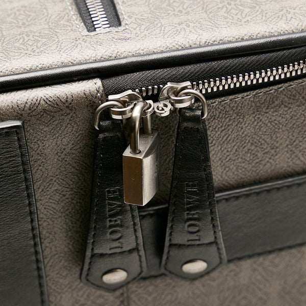 ロエベ リピートアナグラム グレー PVC レザー キャリーバッグ レディース LOEWE 【中古】