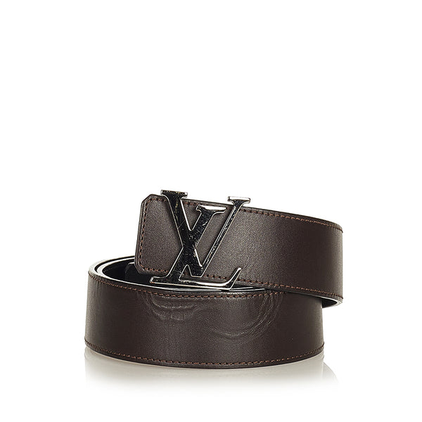 ルイ ヴィトン サンチュール イニシャル M9887 ブラウン ブラック レザー ベルト メンズ LOUIS VUITTON 【中古】
