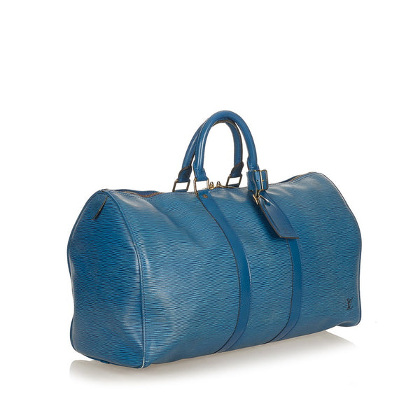 ルイ ヴィトン エピ キーポル45 M42975 ブルー レザー ボストンバッグ メンズ LOUIS VUITTON 【中古】