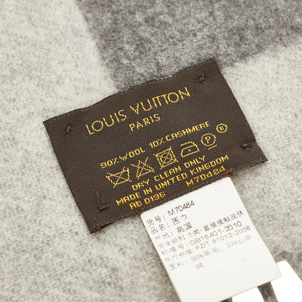 ルイ ヴィトン エシャルプ カーディフ M70484 グレー ウール カシミヤ マフラー レディース LOUIS VUITTON 【中古】