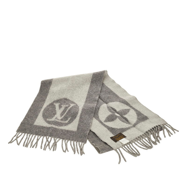 ルイ ヴィトン エシャルプ カーディフ M70484 グレー ウール カシミヤ マフラー レディース LOUIS VUITTON 【中古】