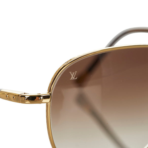 ルイ ヴィトン ダミエ Z0202U ブラウン ゴールド メッキ PVC サングラス メンズ LOUIS VUITTON 【中古】