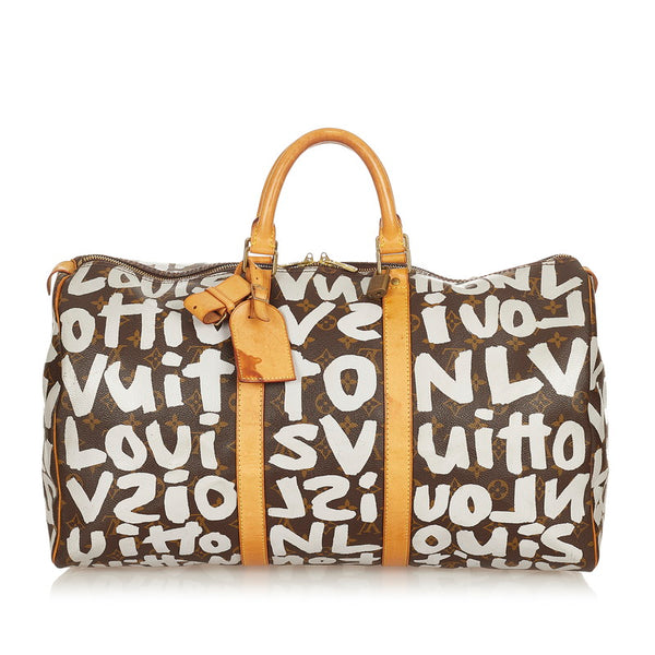 ルイ ヴィトン モノグラム グラフィティ キーポル50 M92197 ブラウン PVC レザー ボストンバッグ レディース LOUIS VUITTON 【中古】