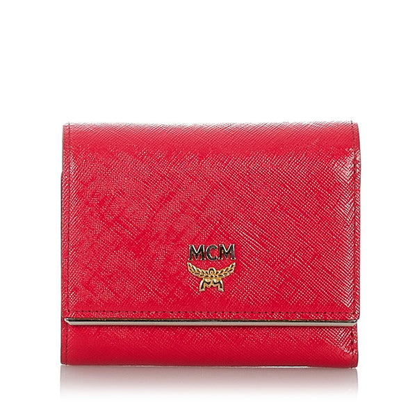 エム シー エム 三つ折り財布 ピンク レザー レディース MCM 【中古】