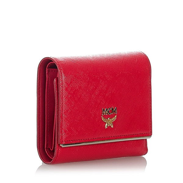 エム シー エム 三つ折り財布 ピンク レザー レディース MCM 【中古】