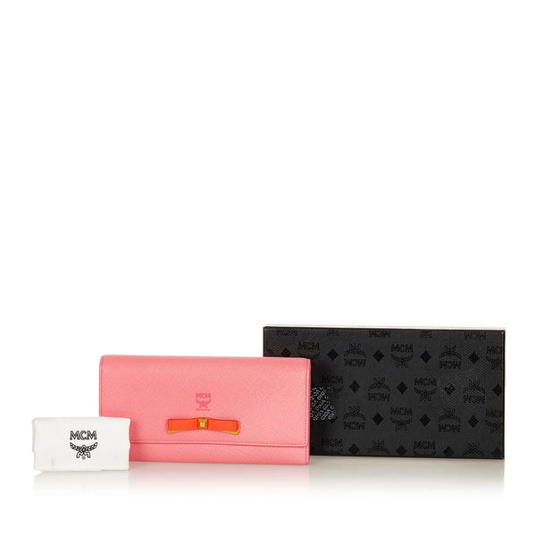 エム シー エム 長財布 ピンク レザー レディース MCM 【中古】