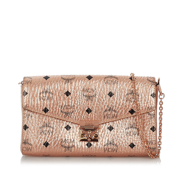エム シー エム チェーン 斜めがけ ショルダー メタリックピンク レザー レディース MCM 【中古】
