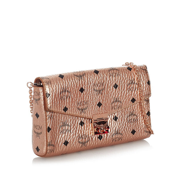 エム シー エム チェーン 斜めがけ ショルダー メタリックピンク レザー レディース MCM 【中古】