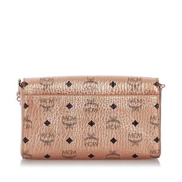 エム シー エム チェーン 斜めがけ ショルダー メタリックピンク レザー レディース MCM 【中古】