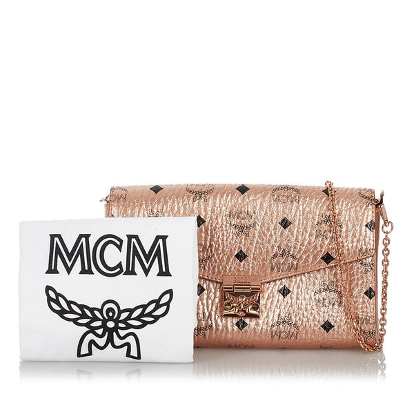 エム シー エム チェーン 斜めがけ ショルダー メタリックピンク レザー レディース MCM 【中古】