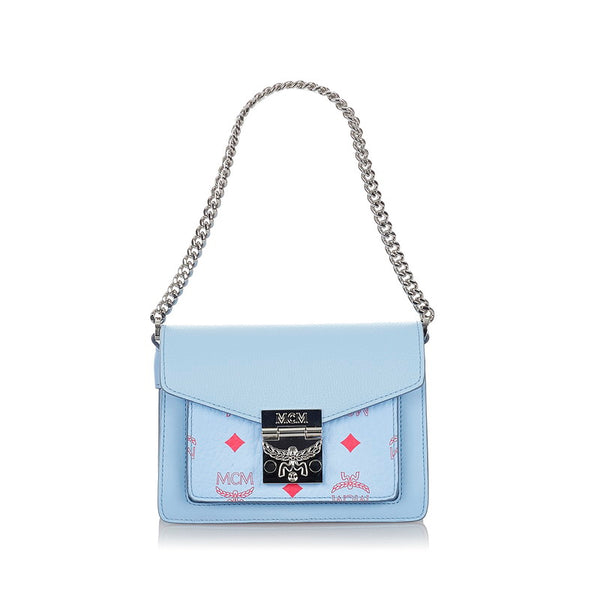 エム シー エム 水色 レザー チェーン ハンドバッグ ショルダーバッグ 2WAY レディース MCM 【中古】
