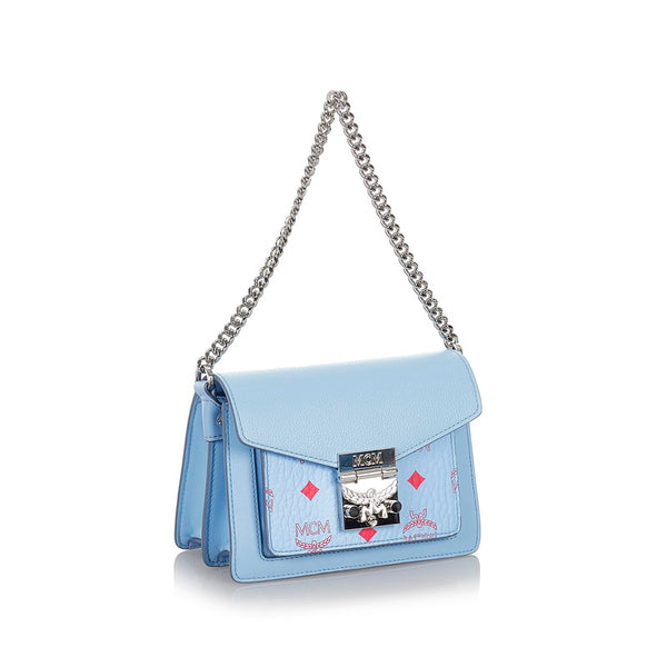 エム シー エム 水色 レザー チェーン ハンドバッグ ショルダーバッグ 2WAY レディース MCM 【中古】