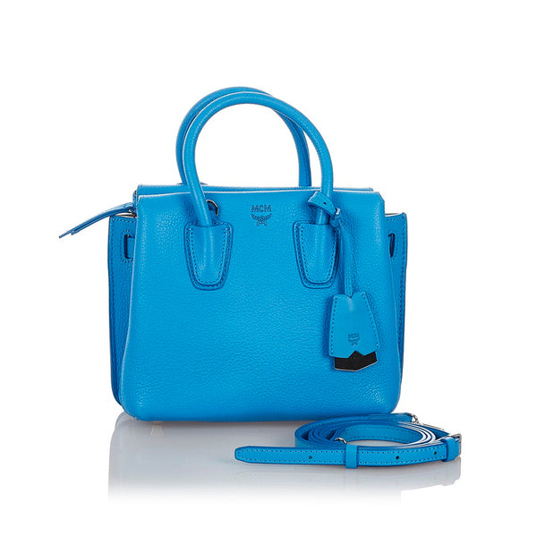 エム シー エム ブルー レザー ハンドバッグ ショルダーバッグ 2way レディース MCM 【中古】