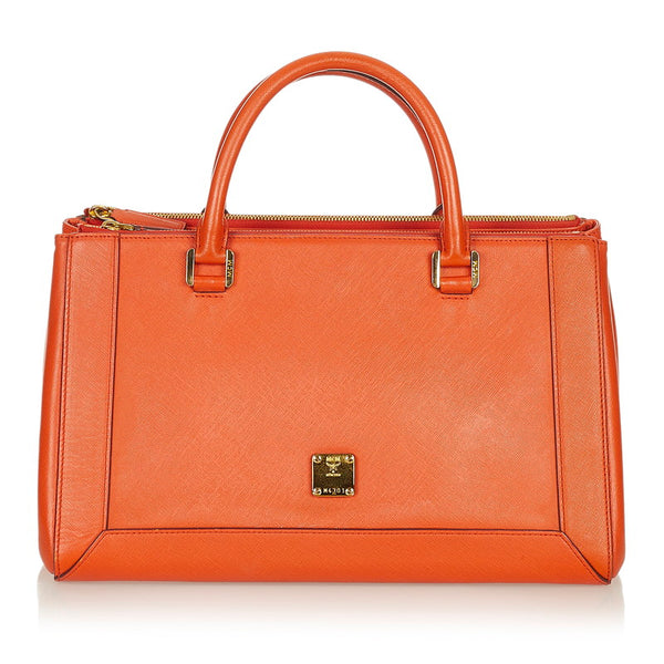 エム シー エム オレンジ レザー ハンドバッグ ショルダーバッグ 2WAY レディース MCM 【中古】
