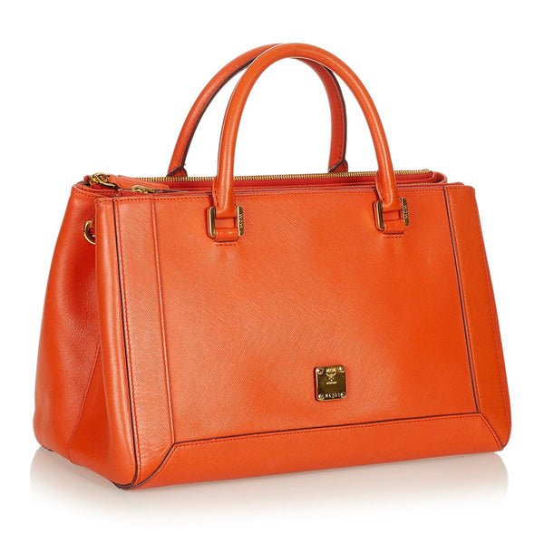 エム シー エム オレンジ レザー ハンドバッグ ショルダーバッグ 2WAY レディース MCM 【中古】