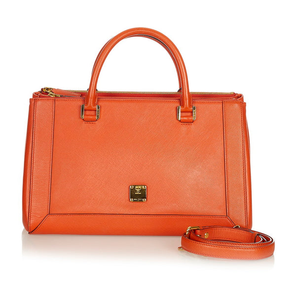 エム シー エム オレンジ レザー ハンドバッグ ショルダーバッグ 2WAY レディース MCM 【中古】