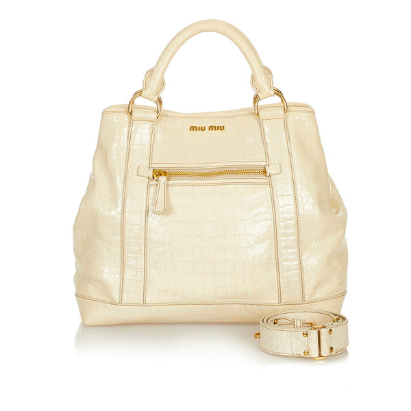 ミュウミュウ ハンドバッグ ショルダーバッグ 2WAY ベージュ パテントレザー レディース MIUMIU 【中古】