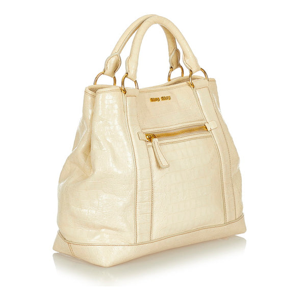 ミュウミュウ ハンドバッグ ショルダーバッグ 2WAY ベージュ パテントレザー レディース MIUMIU 【中古】