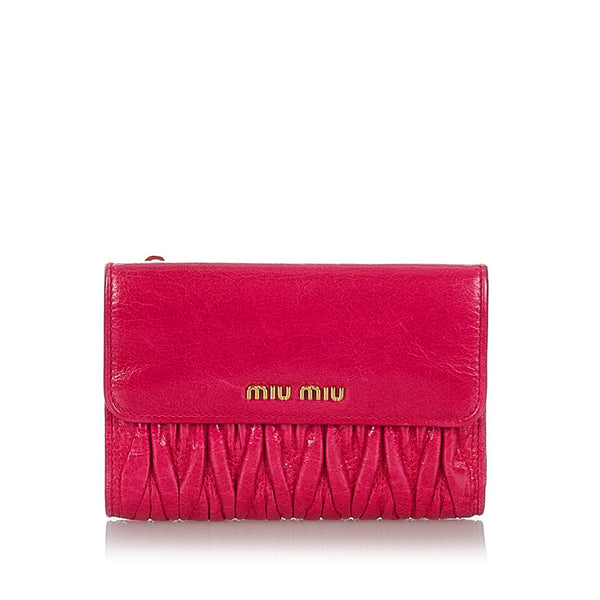 ミュウミュウ マテラッセ ピンク レザー 三つ折り財布 レディース MIUMIU 【中古】