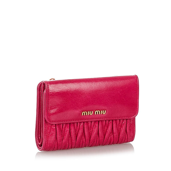 ミュウミュウ マテラッセ ピンク レザー 三つ折り財布 レディース MIUMIU 【中古】
