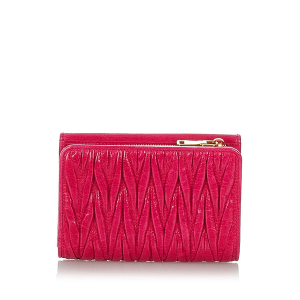 ミュウミュウ マテラッセ ピンク レザー 三つ折り財布 レディース MIUMIU 【中古】
