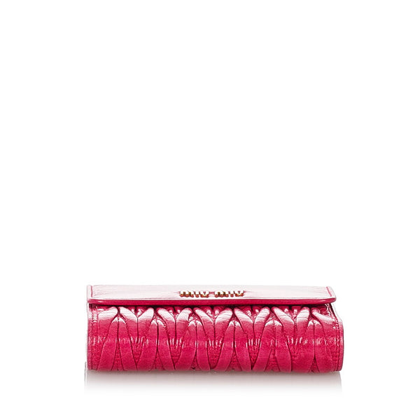 ミュウミュウ マテラッセ ピンク レザー 三つ折り財布 レディース MIUMIU 【中古】