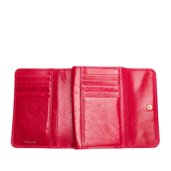 ミュウミュウ マテラッセ ピンク レザー 三つ折り財布 レディース MIUMIU 【中古】