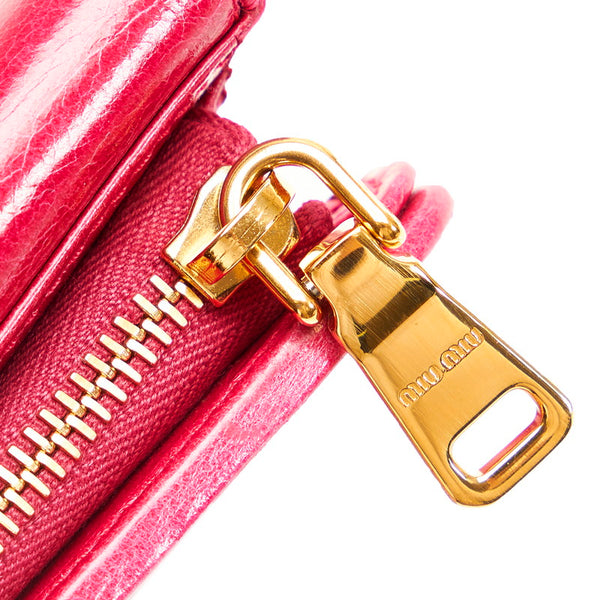 ミュウミュウ マテラッセ ピンク レザー 三つ折り財布 レディース MIUMIU 【中古】