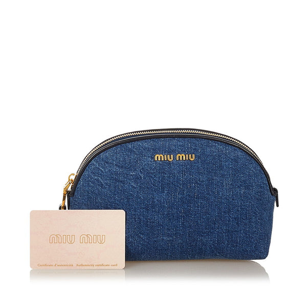 ミュウミュウ ポーチ ブルー デニム レディース MIUMIU 【中古】