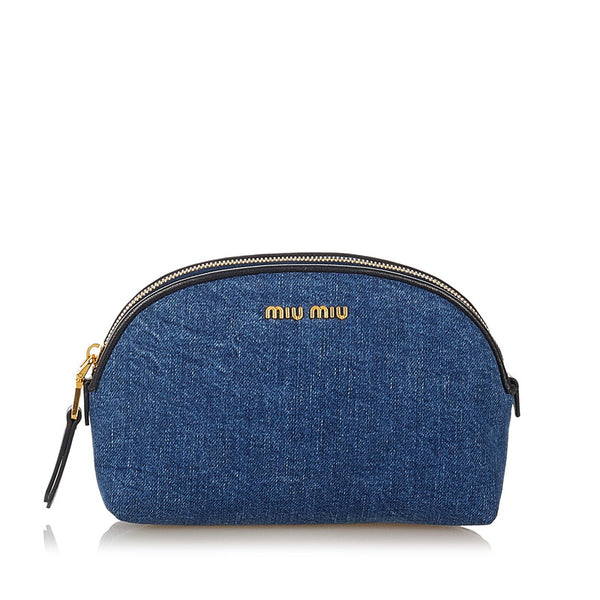 ミュウミュウ ポーチ ブルー デニム レディース MIUMIU 【中古】