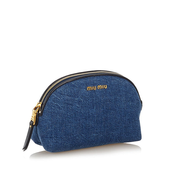 ミュウミュウ ポーチ ブルー デニム レディース MIUMIU 【中古】